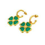 Green Enamel Glaze Four Leaf Clover Shaped 925 Sterling Silver Post Drop Earrings