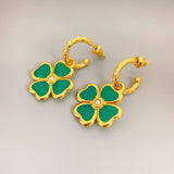 Green Enamel Glaze Four Leaf Clover Shaped 925 Sterling Silver Post Drop Earrings