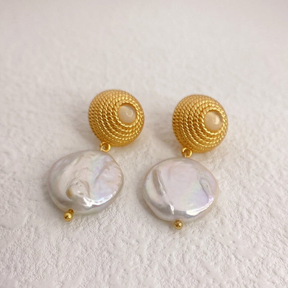 Grass Woven Design with Baroque Freshwater Pearl Earrings