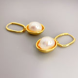 Vintage U Shaped Hoop with Irregular Baroque Freshwater Pearl Pendant Earrings