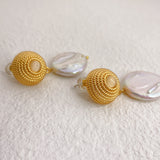 Grass Woven Design with Baroque Freshwater Pearl Earrings