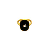 Square Black Enamel Inlaid with Zircon Opening Resizable Ring