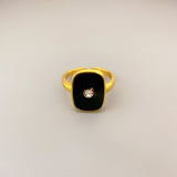 Square Black Enamel Inlaid with Zircon Opening Resizable Ring