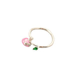 Hand Drawn Pink Enamel Glaze Flower Bud Opening Ring