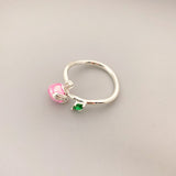 Hand Drawn Pink Enamel Glaze Flower Bud Opening Ring