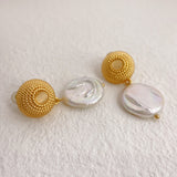 Grass Woven Design with Baroque Freshwater Pearl Earrings