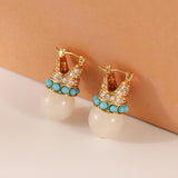 Natural Turquoise & Jade Inlaid Crown Shaped Earrings Ear Clasp