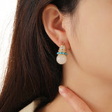 Natural Turquoise & Jade Inlaid Crown Shaped Earrings Ear Clasp