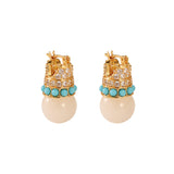 Natural Turquoise & Jade Inlaid Crown Shaped Earrings Ear Clasp