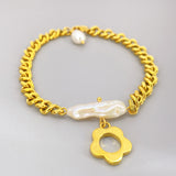 Stylish Pairing with Baroque Freshwater Pearls and Flower Pendants Bracelet