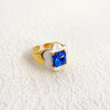 Handmade Colorful Enamel Glaze Inlaid Square Gemstone Ring