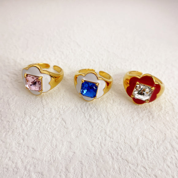 Handmade Colorful Enamel Glaze Inlaid Square Gemstone Ring