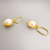 Vintage U Shaped Hoop with Irregular Baroque Freshwater Pearl Pendant Earrings