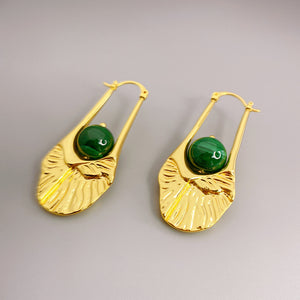 Malachite Three-dimensional Shaped Hoop Earrings