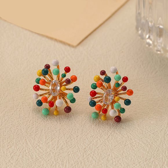 Colorful Enamel Glaze Blooming Flower Stud Earrings