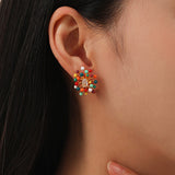 Colorful Enamel Glaze Blooming Flower Stud Earrings