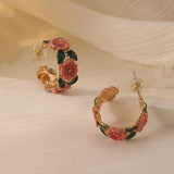 Hand Drawn Enamel Glaze Camellia Wreath Earrings