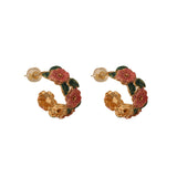 Hand Drawn Enamel Glaze Camellia Wreath Earrings