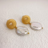 Grass Woven Design with Baroque Freshwater Pearl Earrings