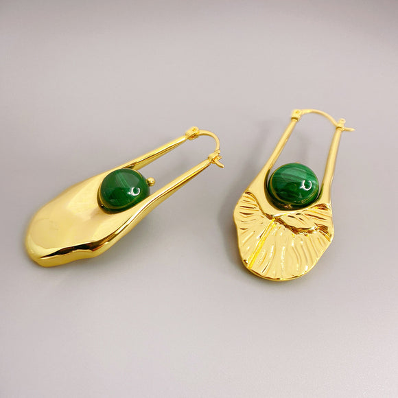 Malachite Three-dimensional Shaped Hoop Earrings