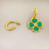 Green Enamel Glaze Four Leaf Clover Shaped 925 Sterling Silver Post Drop Earrings