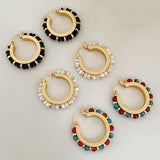 Colorful Natural Stones Inlaid Hoop Earrings