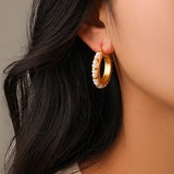 Colorful Natural Stones Inlaid Hoop Earrings