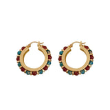 Colorful Natural Stones Inlaid Hoop Earrings