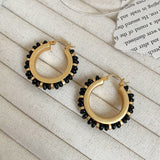 Colorful Natural Stones Inlaid Hoop Earrings