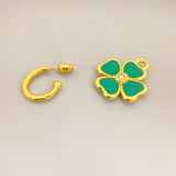 Green Enamel Glaze Four Leaf Clover Shaped 925 Sterling Silver Post Drop Earrings