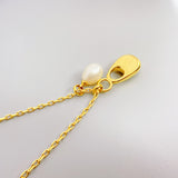 Elegant Droplet Shaped Inlaid with Emerald and Freshwater Pearl Golden Pendant Necklace