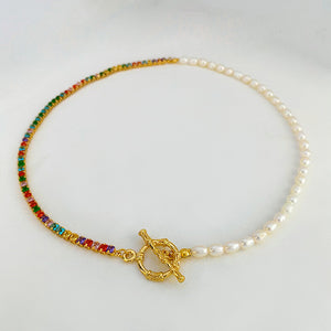 Freshwater Pearl & Colorful Zircon Combined Vintage Style Necklace