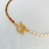 Freshwater Pearl & Colorful Zircon Combined Vintage Style Necklace