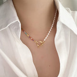 Freshwater Pearl & Colorful Zircon Combined Vintage Style Necklace