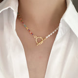 Freshwater Pearl & Colorful Zircon Combined Vintage Style Necklace