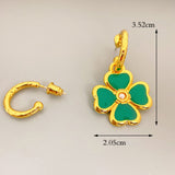 Green Enamel Glaze Four Leaf Clover Shaped 925 Sterling Silver Post Drop Earrings