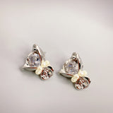 Romantic Pearl and Zircon Inlay 3D Bridal Bouquet 925 Sterling Silver Post Earrings