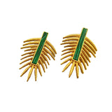 Exaggerated Pine Leaf Shaped 925 Sterling Silver Post Inlaid with Malachite Stud Earrings