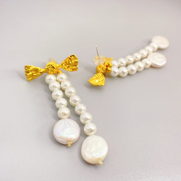 Candy Shaped Paired with Baroque Freshwater Pearl Long Tassel Pendant Earrings